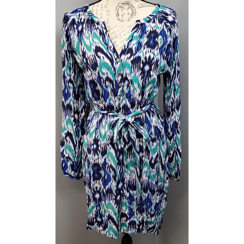 Banana Republic Mini Dress Womens 4 Multi Abstract Print Long Sleeve Tie Waist